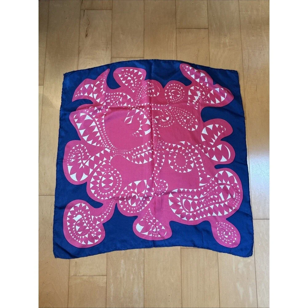 PINK & BLUE Unbranded Mod 100% Silk Square Scarf